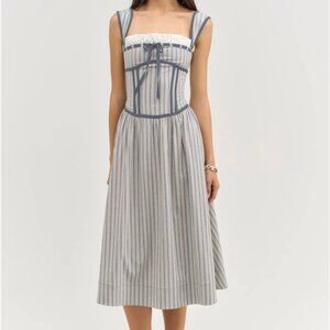 For Love and Lemons Linen Stripe Midi Dress